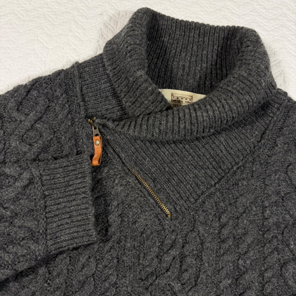 Aran Sweater Market Mens L Zip Shawl Neck Sweater Merino Wool Made in Ireland